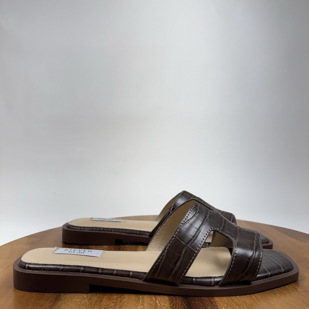 New NWOB Womens Steven New York Hannah Brown Faux Leather Slides Size 10 M